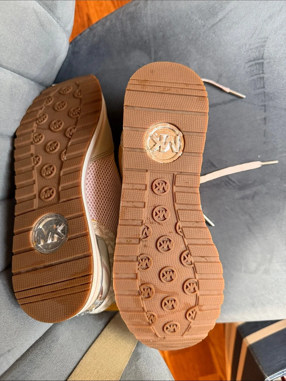 Michael Kors Yellow and Blush Pink Mixed-Media Sneakers 7.5